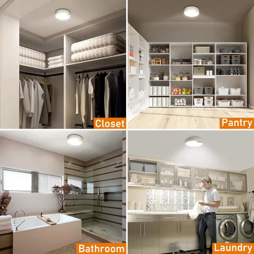 Vista 7 de TOOWELL Lámpara de techo con sensor de movimiento, funciona con pilas, luces de techo LED para interiores, para armario, pasillo, despensa