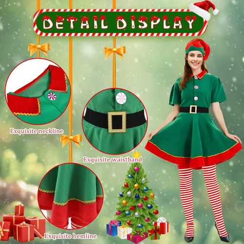 Vista 3 de Forfamy Disfraz de elfo de Navidad para adultos, hombres, mujeres y niños, disfraz festivo de Papá Noel, sombrero de elfo, orejas, accesorios