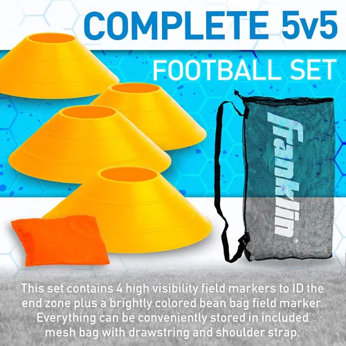 Vista 4 de Franklin Sports Set de fútbol con bandera - 10 cinturones de fútbol con bandera para adultos + jóvenes - Conos de equipo + marcador de campo