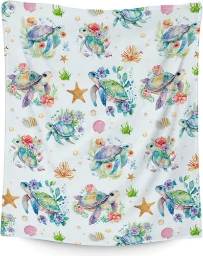 Vista 13 de Manta de tortuga para regalo, manta de 40 x 30 pulgadas, cálida, acogedora, suave, manta de regalo de tortuga marina para niñas y niños, decoración