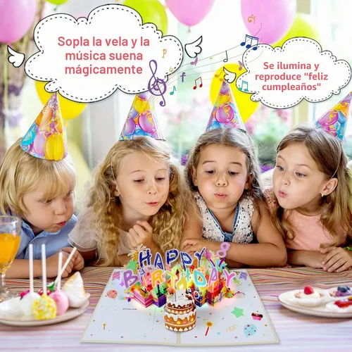 Vista 2 de Tarjeta de Cumpleaños Musical 3D, Vela de Luz LED Soplable, Tarjetas de 3D de Cumpleaños Emergentes con Números DIY 0-9, Vela de Luz LED Soplable