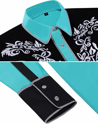 Vista 4 de Daupanzees Camisas bordadas de manga larga para hombre, ajustadas, casuales, con botones