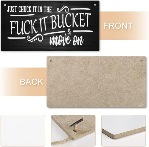 Vista 4 de Letrero decorativo colgante de madera con texto en inglés «Just Chuck It In The Fuck It» para dormitorio, cocina, jardín, pared, pub, club, café, 12