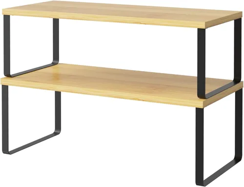 Vista 9 de NEX Organizador de gabinete de cocina y estante de mostrador, apilable y expandible, negro y natural