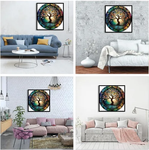 Vista 6 de JFYHAB Kits de Pintura de Diamante 5D Vida de Árbol de Vidrio Manchado DIY Diamante Taladro Redondo Completo Arte de Diamante Pintura para Adultos