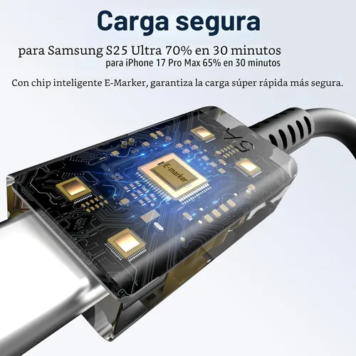Vista 3 de Paquete de 2 cables de carga Samsung de 6 pies, 100 W/5 A, cable de carga rápida tipo C a tipo C, para Galaxy S25/S24/S23/S22/S21 Edge/Ultra/Note