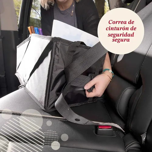 Vista 5 de Lusso Gear Organizador de asiento de automóvil, portavasos integrados y bolsillos de malla, organizador plegable para asiento trasero con asas