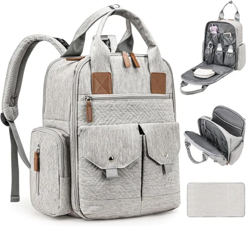 Vista 11 de JSTPRO Mochila para pañales – Bolsa de pañales grande con cambiador portátil como regalo de baby shower, bolsa de viaje unisex ligera e impermeable
