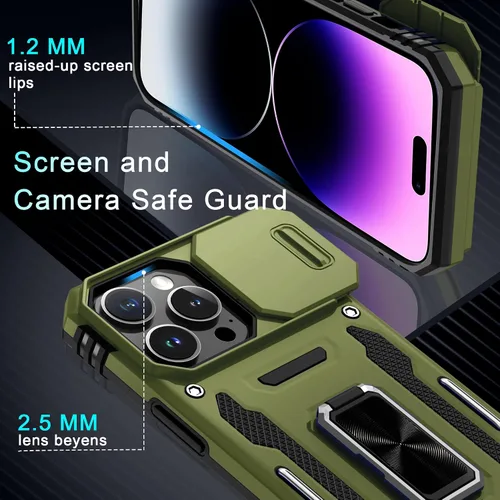 Vista 168 de DEERLAMN Funda para iPhone Xs Max con funda deslizante para cámara + protector de pantalla, soporte giratorio de anillo de grado militar a prueba
