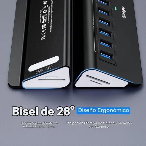 Vista 6 de Hub USB alimentado de 10 Gbps, intpw YH9AC Plus 13 puertos USB 3.2 Hub