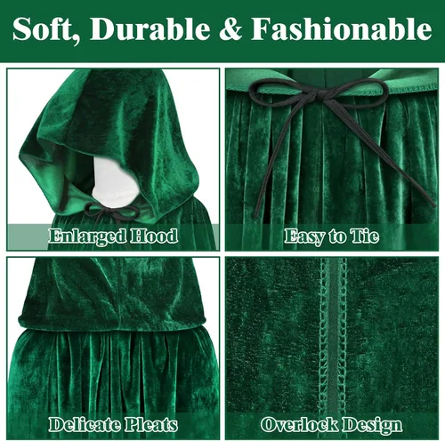 Vista 4 de Sarfel Capa de terciopelo con capucha, capa de Halloween, disfraz de bruja para mujer, capa de vampiro, bata de mago para hombre, disfraz de cosplay