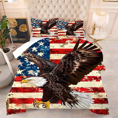 Vista 56 de kxry Juego de edredón de 250 años de Estados Unidos, tamaño individual, ropa de cama vintage de estatua de la libertad y bandera estadounidense