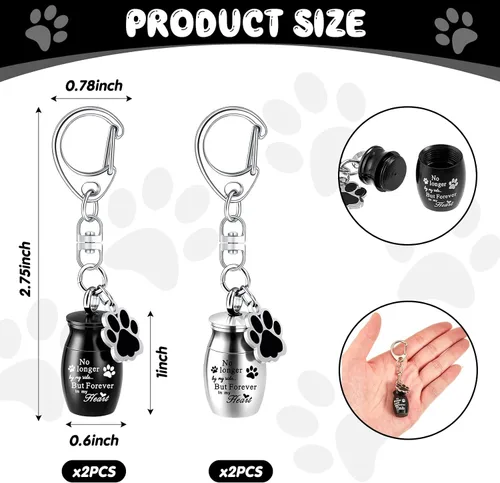 Vista 2 de Sasylvia Llavero de urna para mascotas, llavero para cenizas de mascotas, joyería de cremación de recuerdo de perros, joyería de acero inoxidable