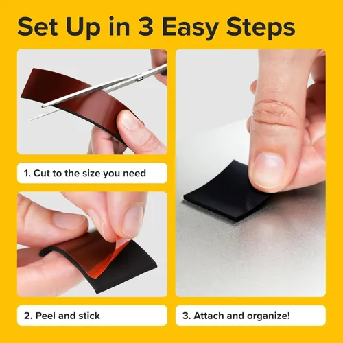 Vista 6 de Cinta magnética súper adhesiva (3.3 pies x 1/2 pulgada / 3.3 ft x 0.5 in) - Tira magnética fuerte con respaldo adhesivo para bricolaje