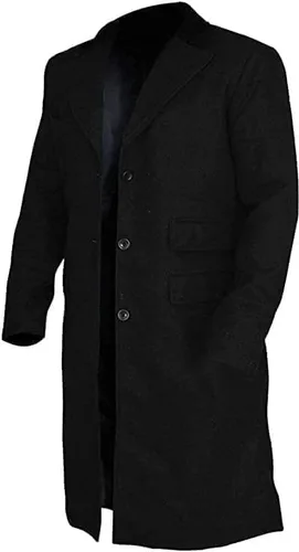 Vista 2 de Chaqueta larga de invierno de lana negra negra para hombre