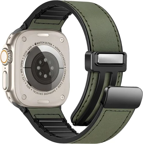 Vista 16 de Correas de cuero magnéticas compatibles con Apple Watch 42mm (Serie 10/11) 41mm 40mm 38mm para hombres y mujeres, cuero genuino con hebilla