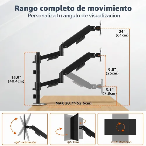 Vista 6 de PUTORSEN Soporte de monitor dual para pantallas de 17-32 pulgadas, VESA 75