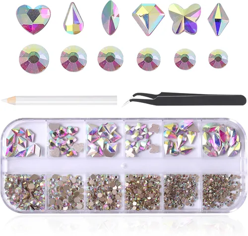 Vista 14 de 3520 diamantes de imitación de uñas color dorado champán para uñas, multiformas con parte trasera plana, diamantes de imitación redondos