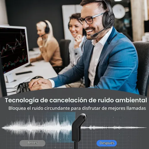 Vista 2 de EKSA Auriculares Bluetooth con micrófono y dongle USB, 30 horas de tiempo de conversación y rango de 33 pies, micrófono con cancelación de ruido