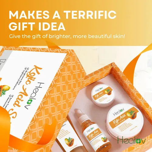 Vista 7 de Set de cuidado de la piel de ácido kójico – Jabón limpiador de jabón kójic, exfoliante corporal, crema facial y suero facial iluminador