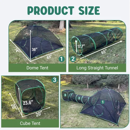 Vista 2 de Pawtenda Carpas portátiles 3 en 1 para gatos al aire libre, tiendas de campaña para gatos Catio Green para exteriores, tiendas de campaña para gatos