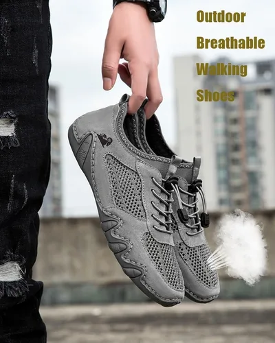 Vista 4 de Boxpopla Zapatos deportivos de malla para hombre para senderismo y caminar, zapatos deportivos de verano, transpirables, antideslizantes, ligeros