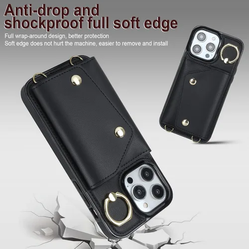 Vista 3 de LUVI Funda para iPhone 11 Pro Max con correa para el cuello, correa cruzada, correa de muñeca, funda protectora con ranura para tarjeta de crédito