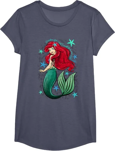 Vista 17 de Disney The Little Mermaid - Camiseta con notas musicales de Ariel, talla S Blanco