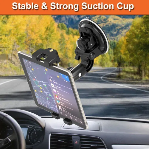 Vista 2 de Soporte para tablet de automóvil para iPad de 4 a 13 pulgadas, Gopro, parabrisas de camión, soporte de ventosa resistente con tornillo de 1/4