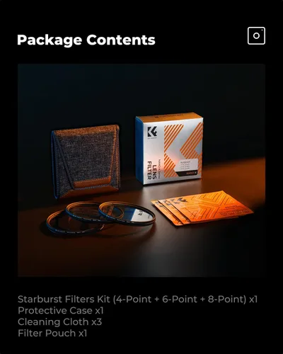 Vista 7 de K&F CONCEPT Kit de filtros de estrella de 49 mm (3 piezas) 4 puntos 6 puntos 8 puntos Filtros de pantalla cruzada Starburst - Juego de filtros