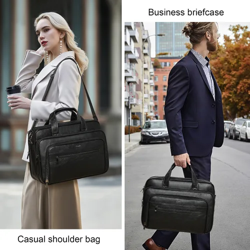 Vista 2 de Bolso de Mensajero de Cuero Shrrie para Hombres y Mujeres de 17 Pulgadas, Bolso para Laptop de Gran Capacidad Resistente al Agua, Bolso de Hombro