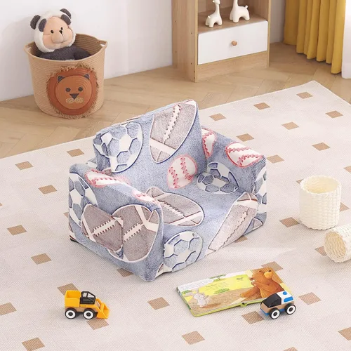 Vista 2 de Tiita Sofá para Niños, Silla Sofá para Niños 2 en 1, Sofá Convertible para Niños Pequeños a Tumbona, Sofá de Bebé Desplegable, Cama Silla