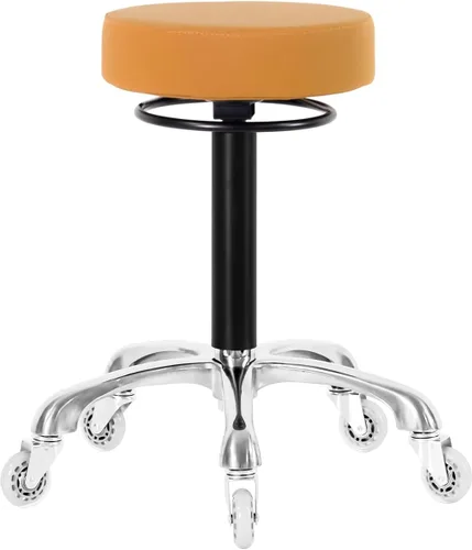 Vista 5 de Silla redonda giratoria con ruedas, acolchado grueso y resistente, taburete ajustable con ruedas para médico (negro)