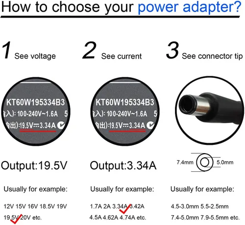 Vista 5 de Cargador adaptador de CA de 19.5V 3.34A para Dell Chromebook 11 3180 3189 3120 Inspiron 15 3520 3521 3531 3541 3542 3543 3537 3458 15R 5520 5521