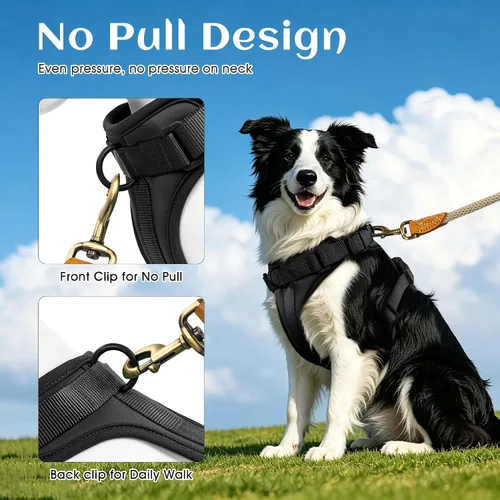 Vista 4 de Wisedog - Arnés ligero sin tirones para perro, negro, talla XS