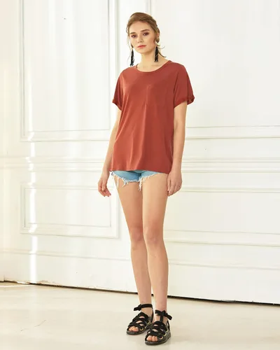 Vista 7 de noflik Camiseta básica de manga corta con cuello redondo para mujer Cupro Modal
