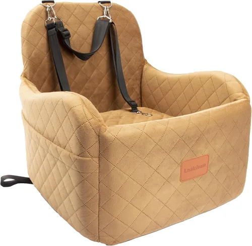 Vista 14 de Lealchum Asiento elevador de automóvil para perro, tela ultrasuave y relleno de espuma viscoelástica, cojín elevado, 3 correas y canal para cinturón