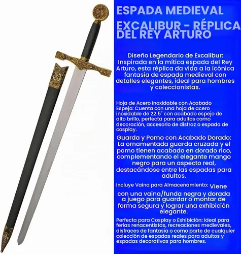 Vista 2 de SZCO Supplies Espada Excalibur de oro, negro