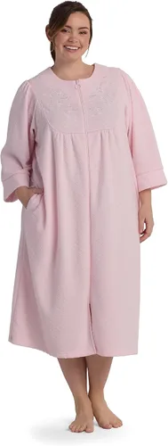 Vista 3 de Miss Elaine Bata larga de felpa cepillada para mujer, bata con cremallera, ropa de dormir y ropa de descanso