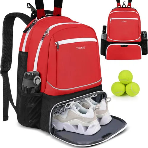 Vista 13 de Ytonet - Mochila de tenis para mujer y hombre, 2 raquetas Insulated Pocket and Ventilated Shoe Compartment, Gym Bags with Fence Hook for