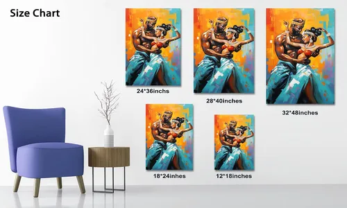 Vista 4 de Arte de pared afroamericano, decoración de rey y reina bailarín negro para sala de estar, arte de pareja de amor negro para dormitorio, lienzo