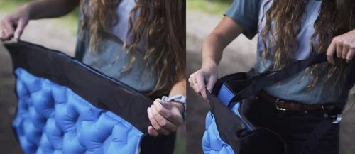 Vista 8 de Pammock - Colchoneta para dormir que se convierte en una hamaca inflable, ideal para acampar, mochileros, senderismo, Airpad, bolsa de transporte