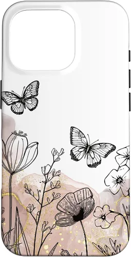 Vista 19 de iPhone 11 Minimal Flowers Butterflies Boho Floral Lindo Estético Funda