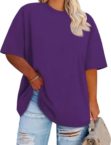 Vista 15 de Blusas de Talla Grande Casuales Camisetas Oversized para Mujeres Ajuste Holgado Cuello Redondo Blusas Camisetas Básicas de Verano Tees