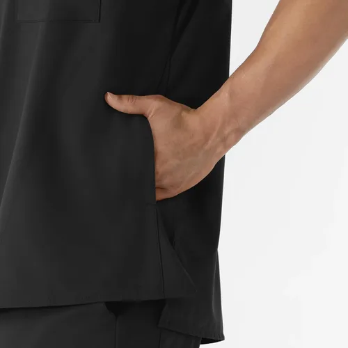 Vista 4 de WonderWink W123 6355 - Camiseta de manga corta para hombre Camiseta médica con cuello en V de 4 bolsillos, hecha para funcionar, ajustar, tela Negro