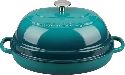 Vista 6 de EDGING CASTING Olla ovalada esmaltada de hierro fundido holandés con tapa, horno holandés de pan para hornear pan de masa madre, pan holandés, horno