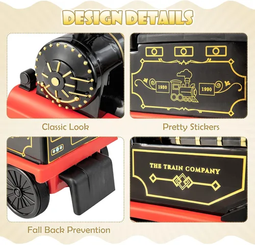 Vista 6 de OLAKIDS Kids Ride On Train with Track, 6V Electric Toy with Lights and Sounds, Retractable Footrest, Under Seat Storage, Christmas Theme Battery