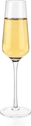 Vista 3 de Copas de copa de cristal de champán, juego de 4 copas de vino modernas y elegantes, sopladas a mano - Buenas para bodas, aniversarios, Navidad - 12