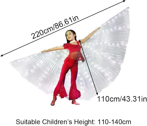 Vista 2 de CALIDAKA Ala de baile del vientre, alas de ángel con luces LED para niños, Halloween, Navidad, escenario iluminado, accesorios de rendimiento rave