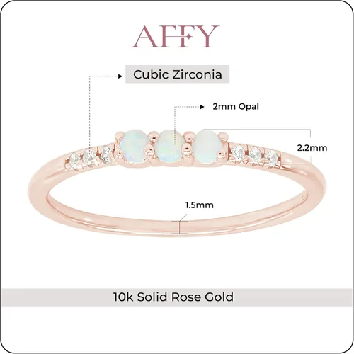 Vista 2 de Anillo de ópalo de 3 piedras para mujer con circonita cúbica, delicado anillo de promesa apilable minimalista en oro sólido de 10 quilates o plata
